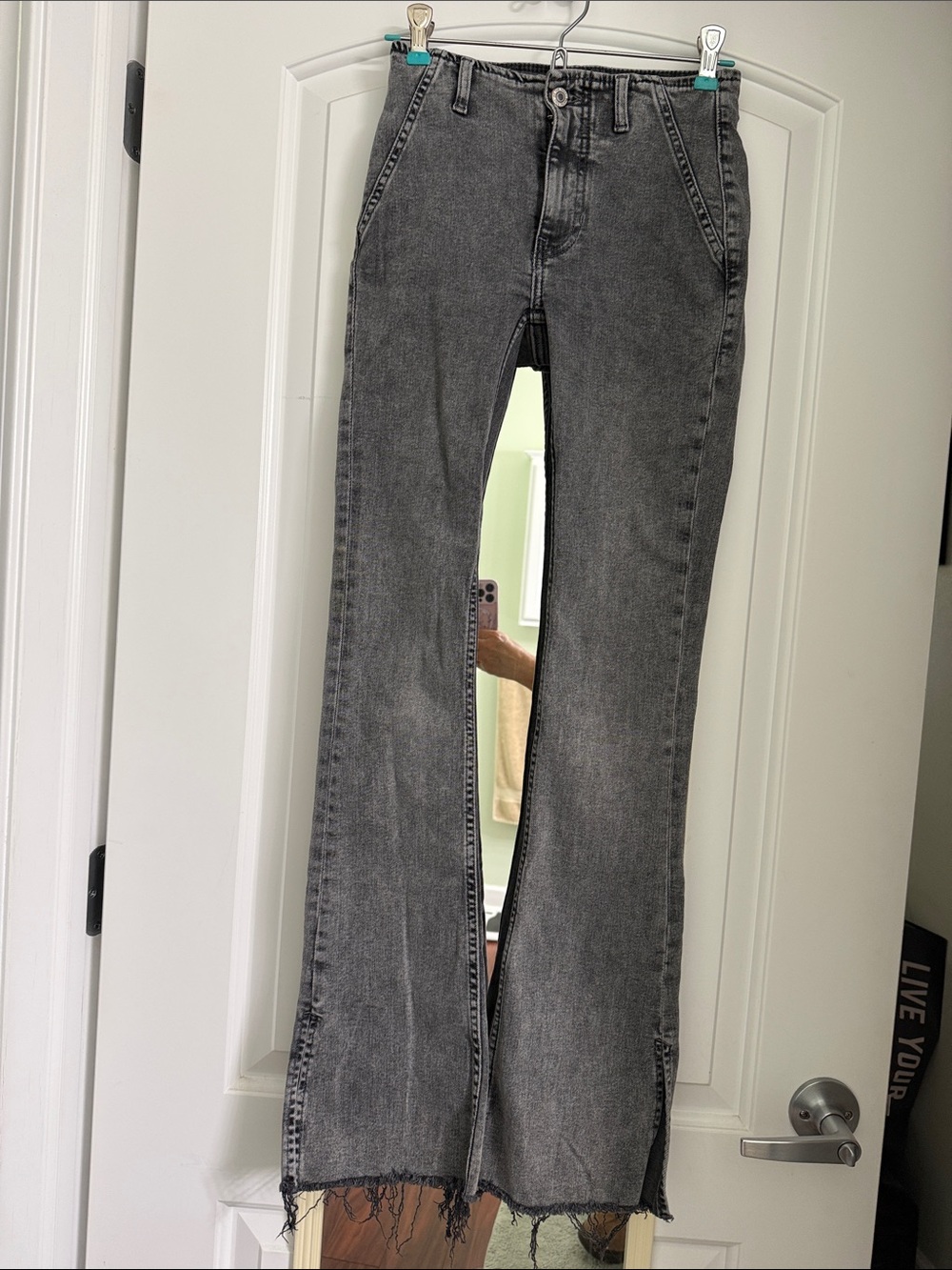 We The Free Washed Charcoal Flare Jeans with Frayed Hem